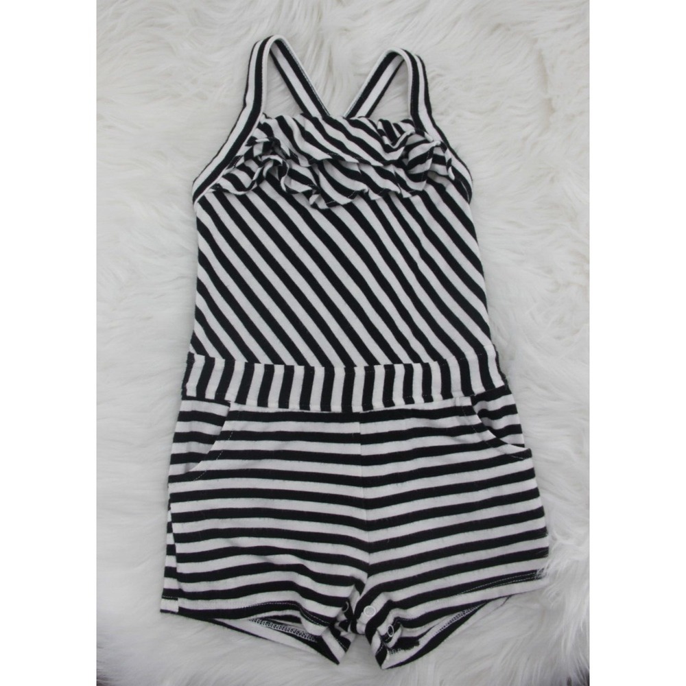Amy Coe Black & White Stripe Romper One Piece Pockets 6m Summer Baby Girls #104